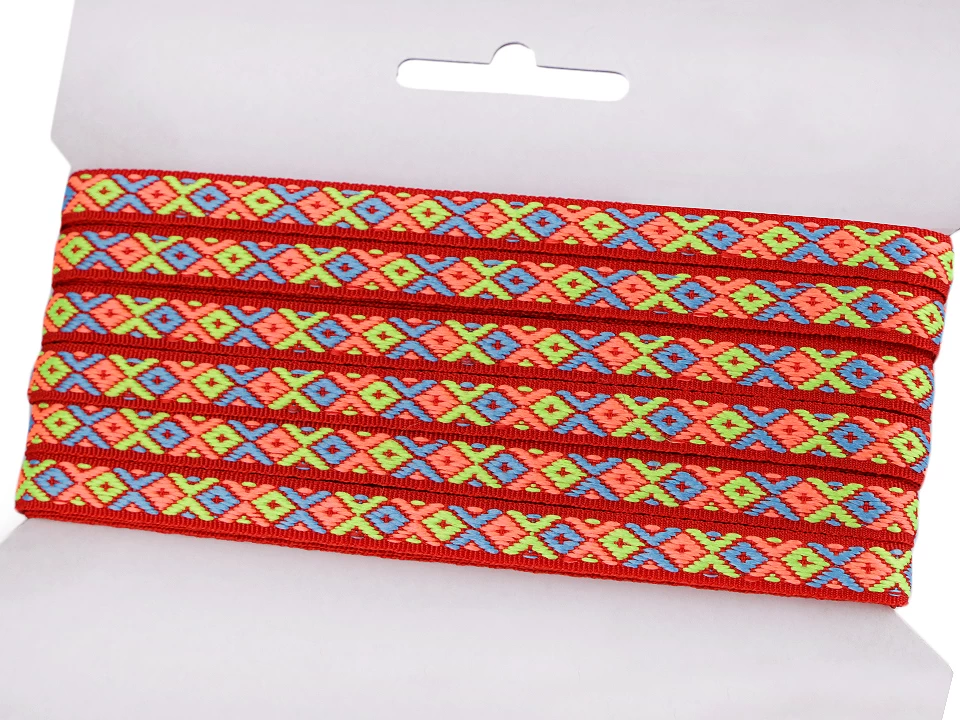 Borte Jacquardborte Webband Band  - 10 mm breit - rot blau gelb neon  - 3 Meter