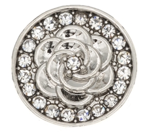 Dirndlknopf---Blume-silber-mit-weissen-Steinchen---11-mm