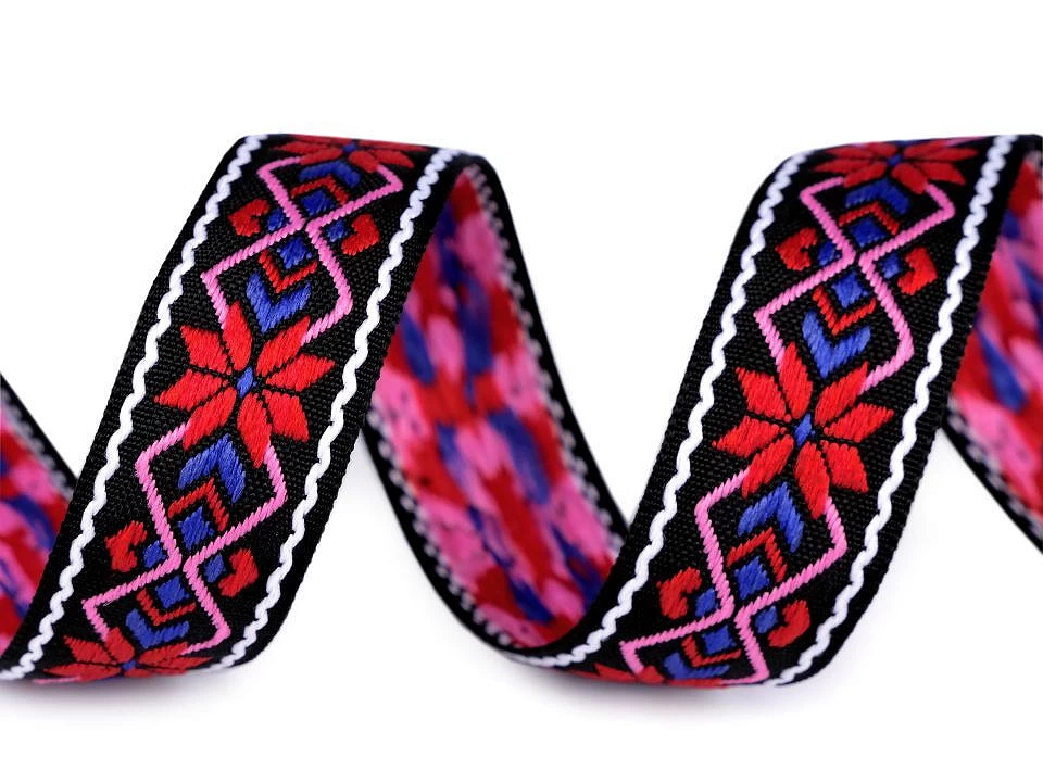 Borte-Jacquardborte-Webband-Band----24-mm-breit---rot-blau-schwarz---180cm--