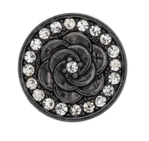 Dirndlknopf---Blume-dunkelgrau-mit-weissen-Steinchen---11-mm