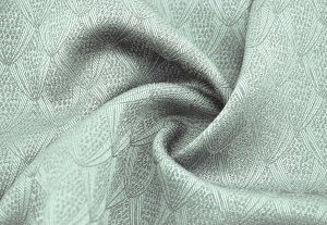 Reststck-Wollsatin-Jacquard-Mischgewebe-knitterfrei-Ornamentmuster---helles-mintgrn---145-cm