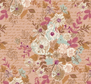 Baumwollstoff---Blumen-----pfirsich-peach-zartblau-sand----50-cm