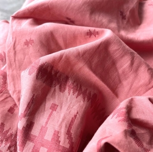 Baumwollstoff---Indien----handloom-bestickt-dunkler-pfirsich-rot---170-cm