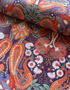 Feincord--Samtcord---Paisley-Blumen----lila-terra-creme----50-cm