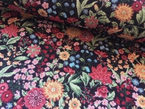 Gobelin-Trachten-Dirndl-Stoff--Jacquard-Lisa---knitterfrei---Blumen---schwarz---50-cm