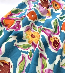 Reststck-Viskose-Stoff--Blumen-trkis---300-cm