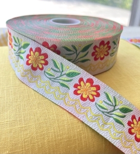 Borte-Jacquardband-Zierborte-Marrakesch----weiss-gelb-grn---4-cm-breit