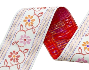 Borte-Jacquardborte-Webband-Band--creme-orange-rosa---50-mm-breit----3-Meter