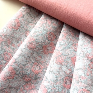 Jacquard-Stoff-Trachten-Dirndl----knitterfrei---Blume---pfirsich---90-cm