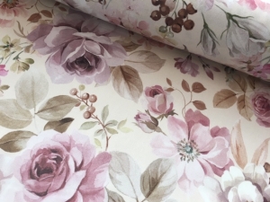 Reststck-Trachten-Dirndl-Stoff---knitterarm---Blumen-gro---cremeweiss-altrosa-pastel----180-cm