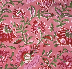 Baumwollstoff---Indien----blockprint-Handdruck-Blumen-wassermelonen-pink-rot-grn----50-cm