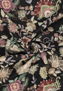 Gobelin-Jacquard-Stoff-Dirndl---Blumen-schwarz----200-cm