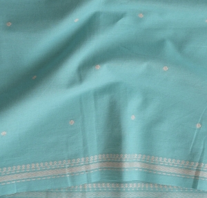 Baumwollstoff---Indien----handloom-bestickt-aqua-creme---50-cm