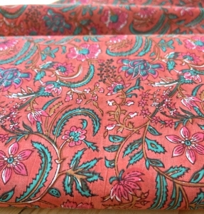 Baumwollstoff-Voile---Blumen----dunkler-pfirsich-trkis----50-cm