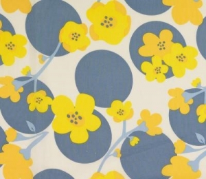 Baumwollstoff-Popeline---Blumen---gelb-blau----50-cm