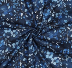 Dirndl-Stoff-Blumen-Bltter----dunkelblau----50-cm