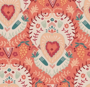 Baumwollstoff---Blumen-----pfirsich-peach-koralle-mint----50-cm