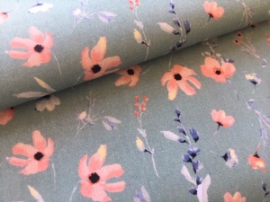 Dirndl-Stoff-Blumen---dunkles-mint-pfirsich---50-cm