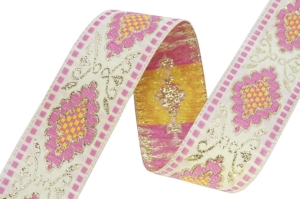 Borte-Jacquardborte-Webband-Band--creme-rosa-gold-lurex---22-mm-breit----3-Meter