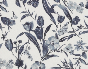 Trachten-Dirndl-Baumwolle----Blumen----ecru-wei-blau---50cm