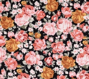 Dirndl-Stoff-Blumen---schwarz-rosa-goldgelb----50-cm