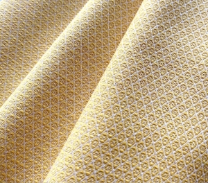 Reststck-Jacquard-Mischgewebe-knitterarm-Ornamentmuster-Waben---sonnengelb---90-cm