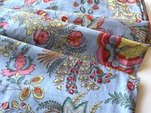 Baumwollstoff---Indien----blockprint-Handdruck-Blumen---50-cm