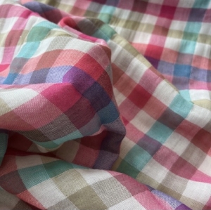 Franzsischer-Double-Gauze-Baumwollstoff----Karo-----wei-pink-aqua---50-cm