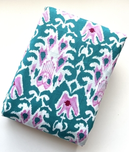 Baumwollstoff---Indien----geometrisches-Muster-petrol-rosa---50-cm