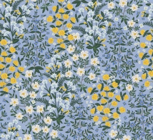 Baumwollstoff---Blumen----blau-gelb---50-cm