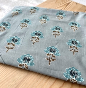 Baumwollstoff---Indien----blockprint-Handdruck-Blumen---50-cm