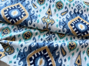 Reststck-Baumwollstoff---Indien----blockprint-Handdruck-cremeweiss-blau-beige-trkis---210-cm