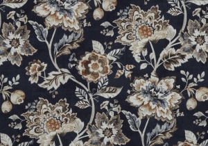 Reststck-Dirndl--Baumwolle-Finja---knitterarm---Blumen---dunkelblau-kupfer-creme---140-cm