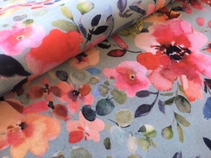 Dirndl-Stoff-Blumen---aqua-koralle-marille---50-cm
