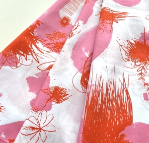 Dirndl--Schrzenstoff-Trachten-Stoff----wei-pink-orange----50-cm