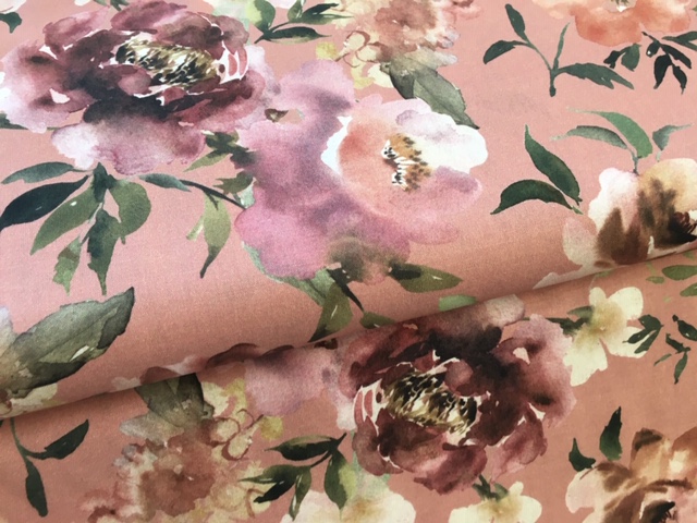Bild 1 von Reststück Trachten Dirndl Baumwolldruck  - Blumen groß  - altrosa  - 120 cm