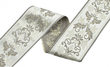 Bild 1 von Borte Jacquardband Goblin Zierborte - silber creme lurex- 6 cm breit  3 Meter