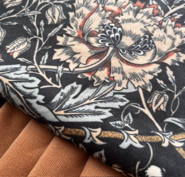Bild 1 von Samt Deluxe bedruckt - Blumen schwarz cognac seegrün - 100 cm