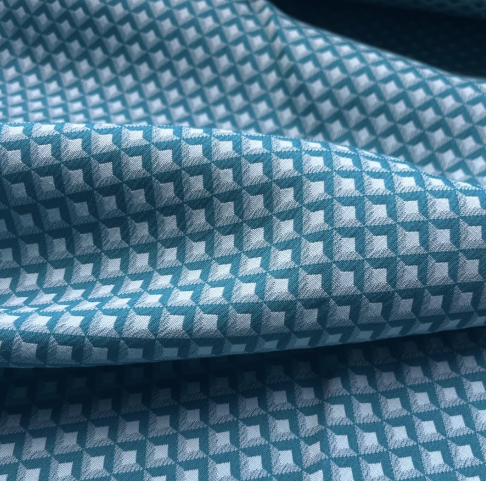 Bild 1 von Italienischer Stretch-Jacquard - Dirndlstoff  gewebt  - petrol türkis weiß - 50 cm