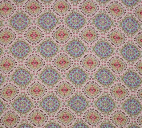 Bild 1 von Reststück Viskosestoff - Blumen  creme beige hellblau rot beere -  250 cm
