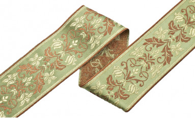 Bild 1 von Borte Jacquardband Goblin Zierborte - olivgrün creme gold lurex - 6 cm breit   3 Meter