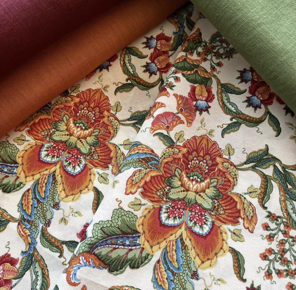 Bild 1 von Dirndl Stoff - knitterarm - Blumen -  creme cognac grün - 200 cm