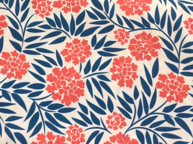 Bild 1 von Dirndl Stoff Blumen - weiß blau koralle -  50 cm