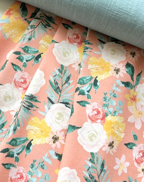 Bild 1 von Baumwollstoff - Blumen  -  pfirsich peach creme grün - 50 cm