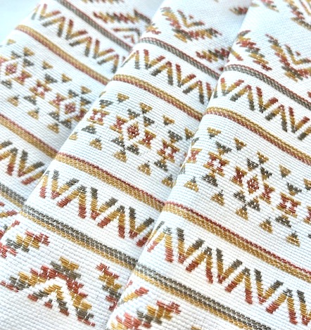 Bild 1 von Jacquard Dirndl Stoff Querstreifen - knitterfrei- Streifen - creme senfgelb kupfer - 220 cm