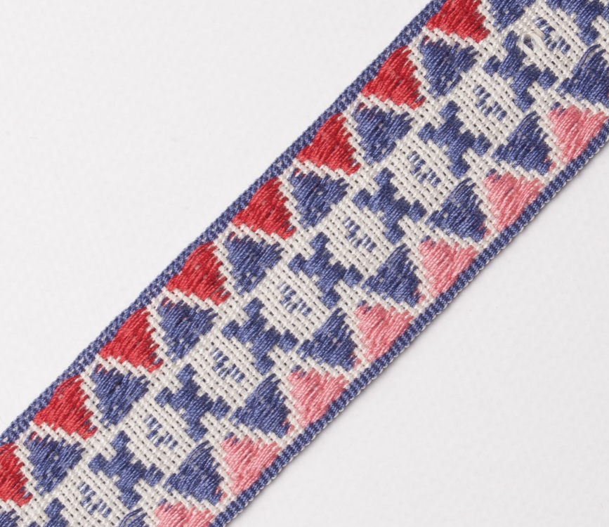 Bild 1 von Borte Jacquardborte Webband Band blau koralle rot   - 25 mm breit  - 3 Meter