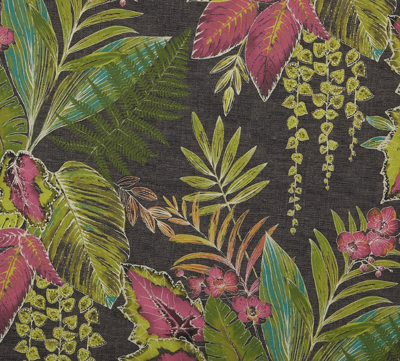 Bild 1 von Trachten Dirndl Stoff - knitterarm - Blumen Blätter groß - schwarz grün beere - 190cm