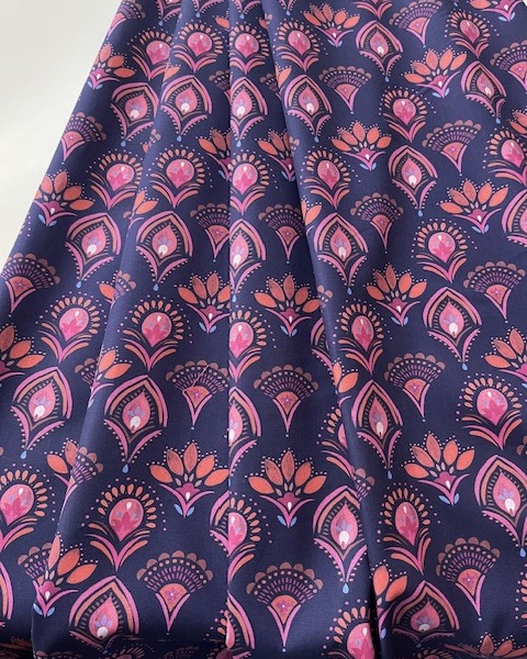 Bild 1 von Reststück Dirndl Stoff Blumen Ornamente -  dunkelblau  - 130 cm