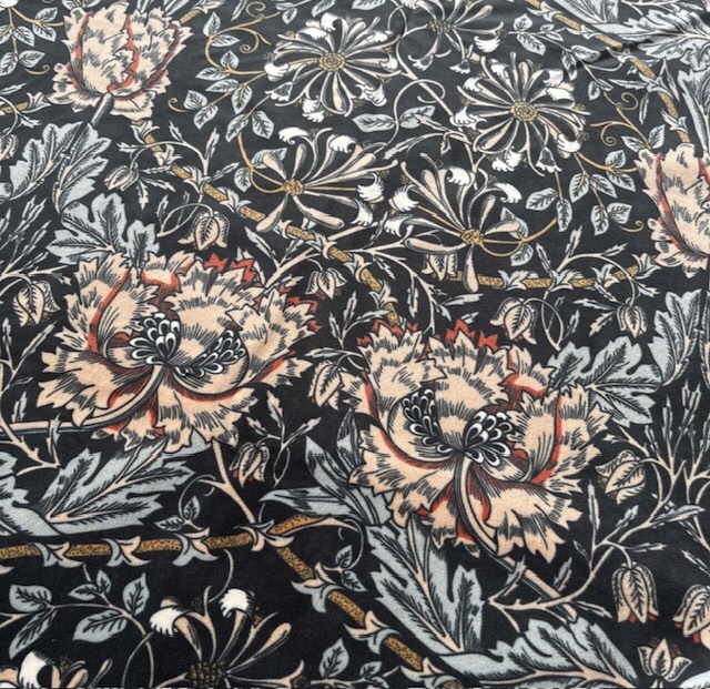 Bild 1 von Reststück Samt Deluxe bedruckt - Blumen schwarz cognac seegrün - 100 cm