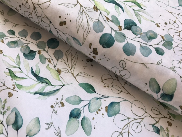 Bild 1 von Reststück Trachten Dirndl Baumwolle  - Eukalyptus Blätter  - weiß salbei pastell - 95cm